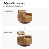 Genuine Leather Swivel Rocker Chair with Adjustable Headrest for Living Room - DSARD