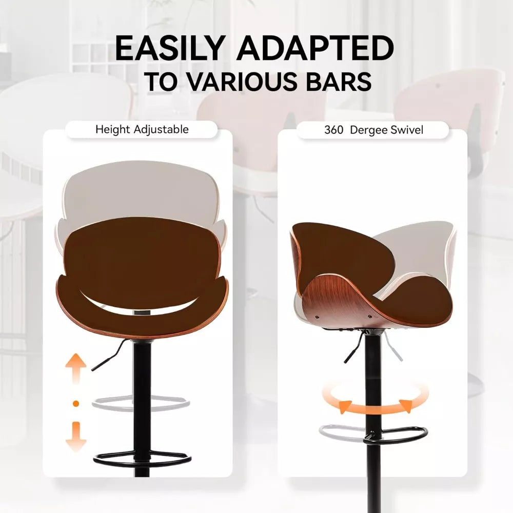Swivel Bar Stools Set of 2, Adjustable Height with Backrest and Footrest – PU Leather Upholstered - DSARD