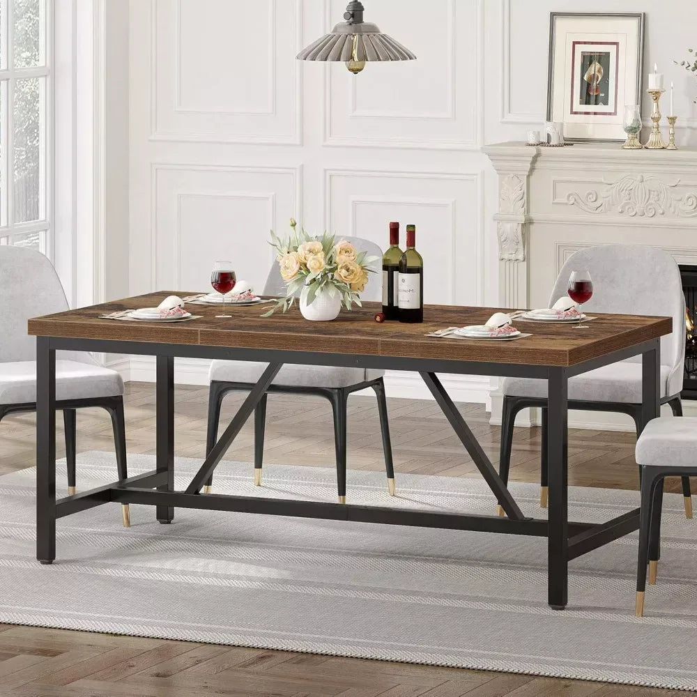 70.8″ Rustic Brown Farmhouse Dining Table for 6-8 People – Industrial Wood Style - DSARD - DSARD