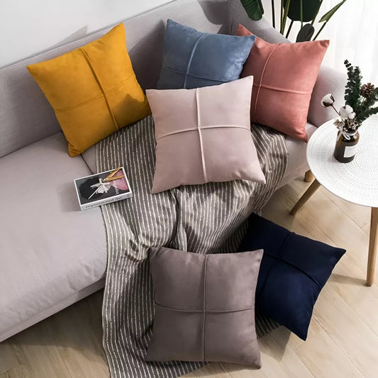 Faux Suede Cross Stitch Decorative Throw Pillow Cover for Sofa, Bed & Couch