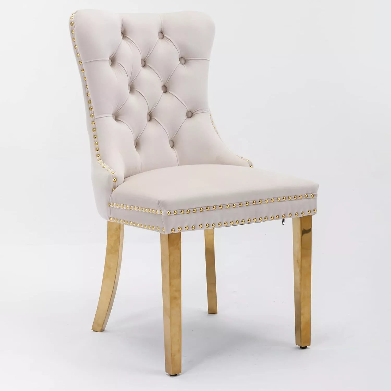 Velvet Dining Chairs Set of 2 – Gold Legs, Tufted Back, Pull Ring Design