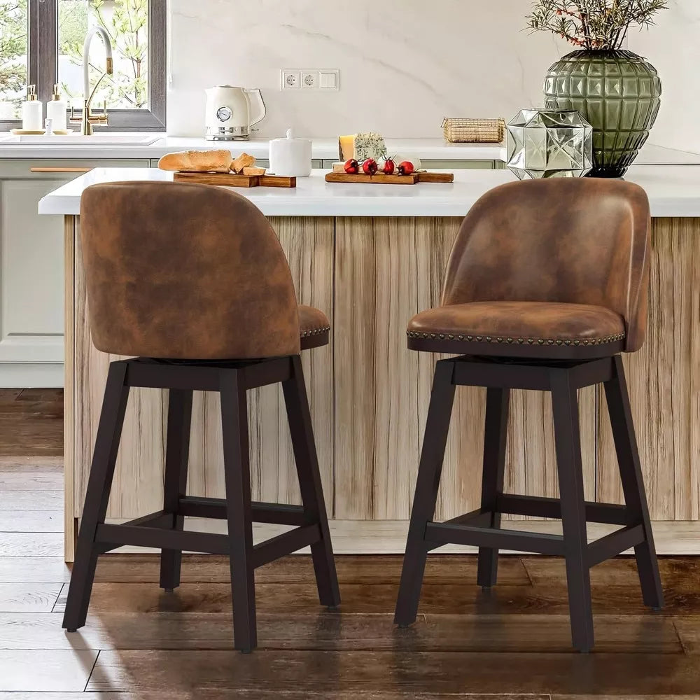 Swivel Faux Leather Counter Height Bar Stools with Back and Nailhead Trim - DSARD