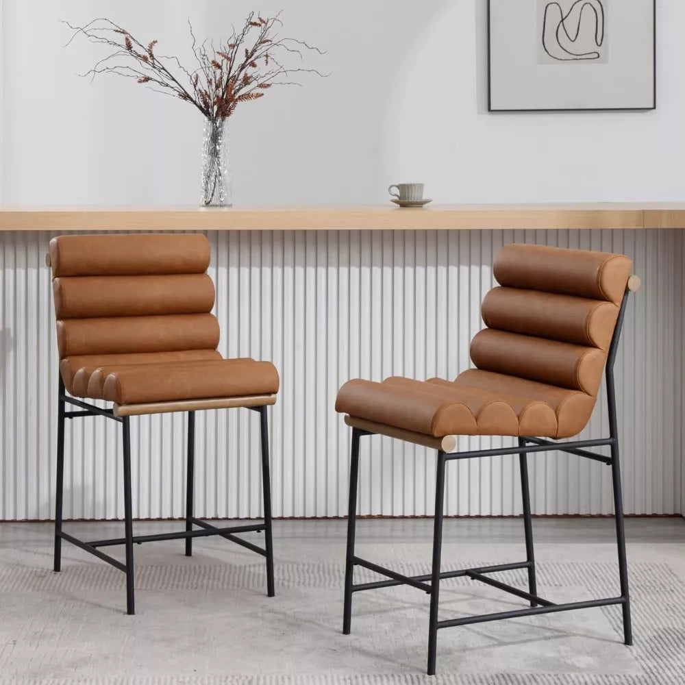 Tufted Counter Height Bar Stools with PU Leather & Footrest – Set of 2 - DSARD