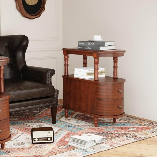 Set of 2 Narrow Wood Premium Nightstands with Drawers