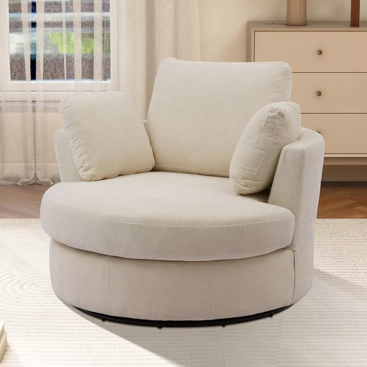 Oversized 360° Swivel Barrel Chair with Storage Ottoman – Modern Living Room Accent - DSARD