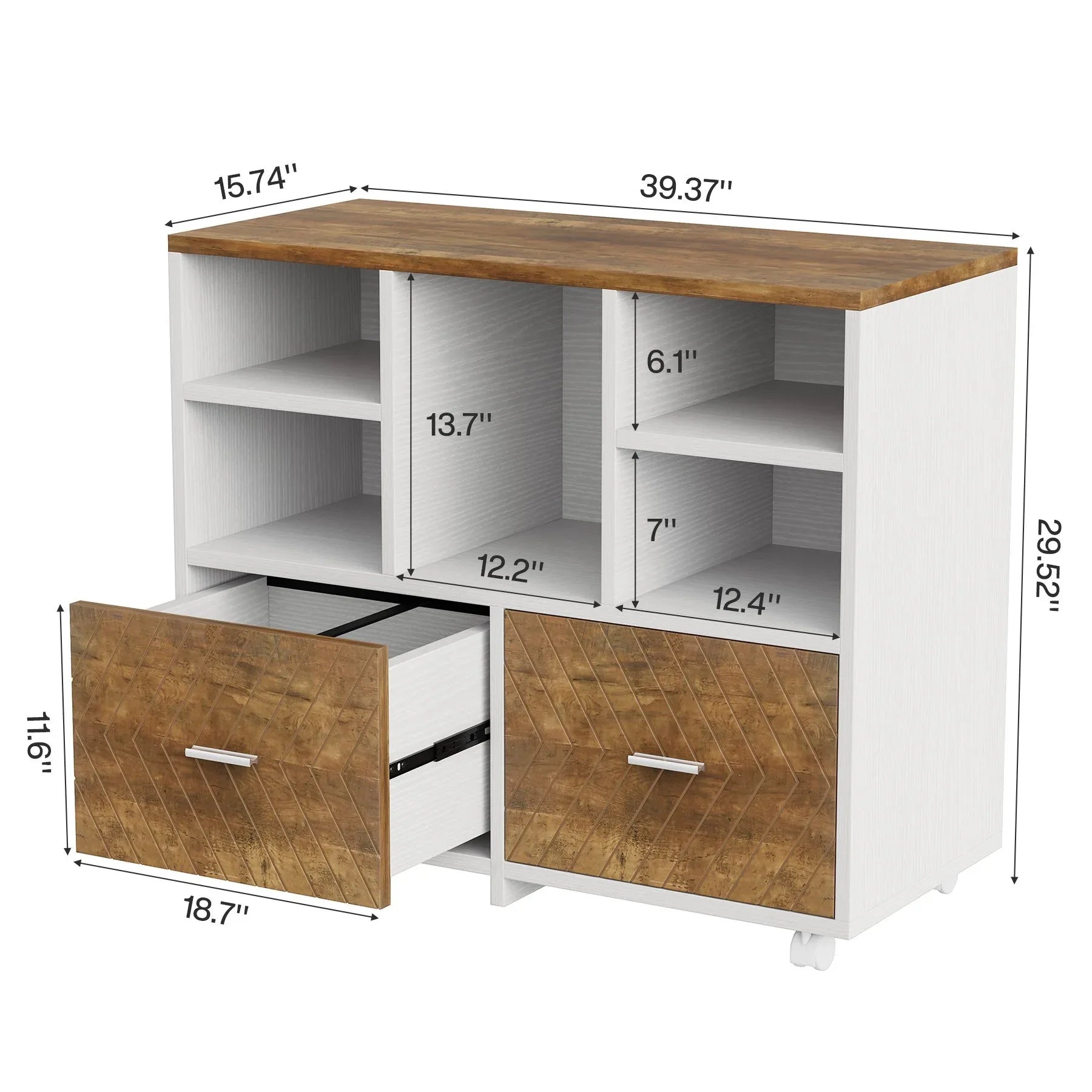 2-Drawer Wood Lateral File Cabinet with Shelves and Rolling Wheels - DSARD