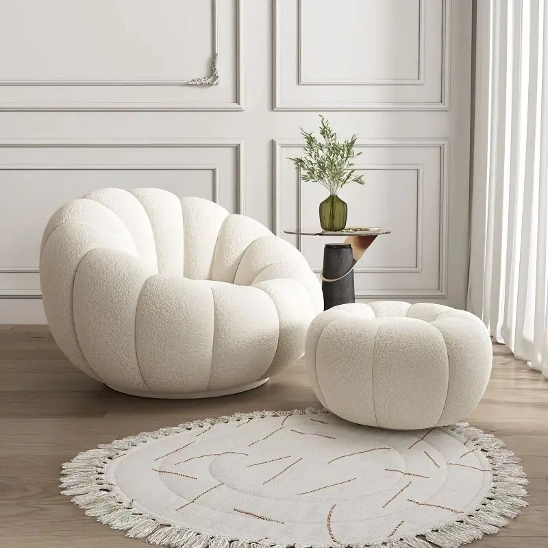 DSARD Modern Minimalist White Velvet Lazy Sofa Pumpkin Shape Relax Chair