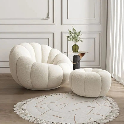 DSARD Modern Minimalist White Velvet Lazy Sofa Pumpkin Shape Relax Chair