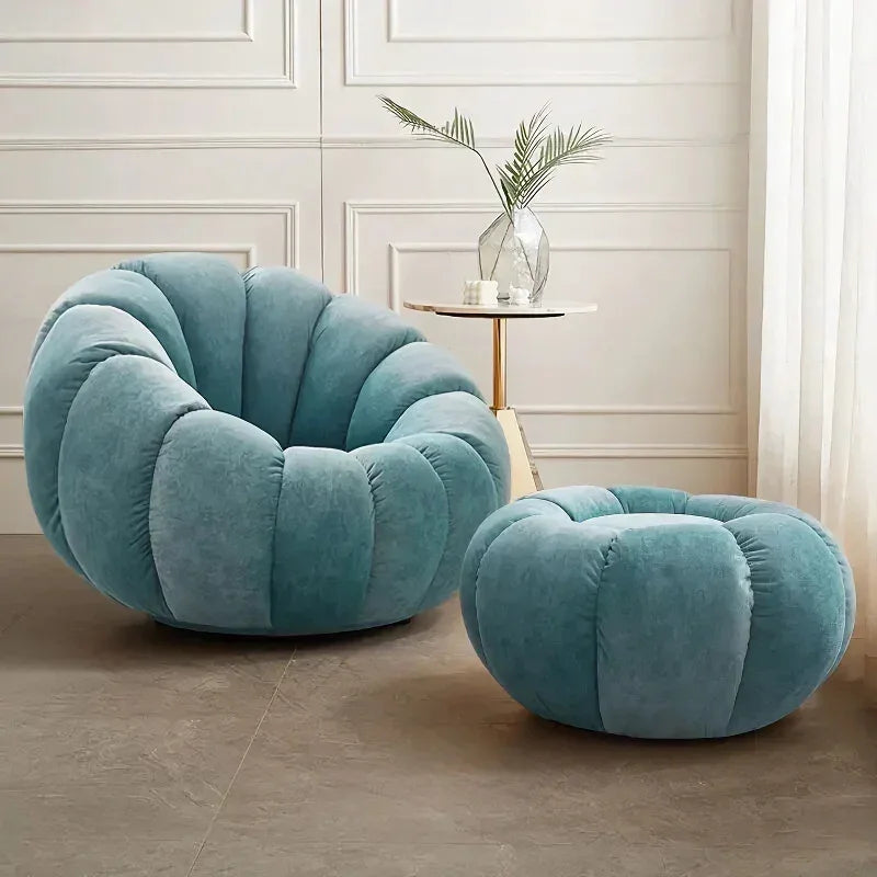 DSARD Modern Minimalist White Velvet Lazy Sofa Pumpkin Shape Relax Chair - DSARD