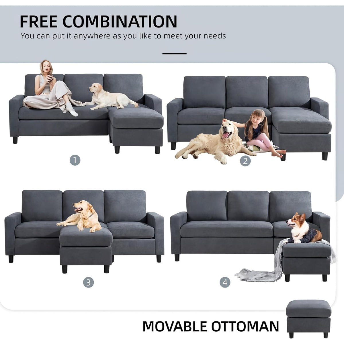 Modern L-Shaped Convertible Sectional Sofa Couch - DSARD