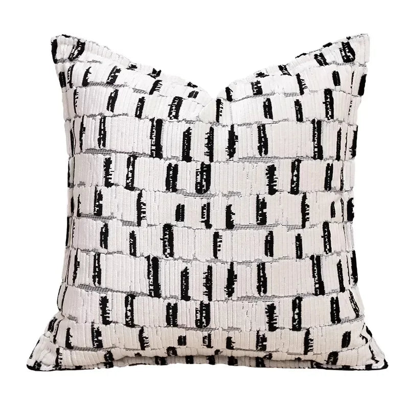 Black and White Plaid Plush Cushion Cover 18x18in Decorative Pillow Case - DSARD