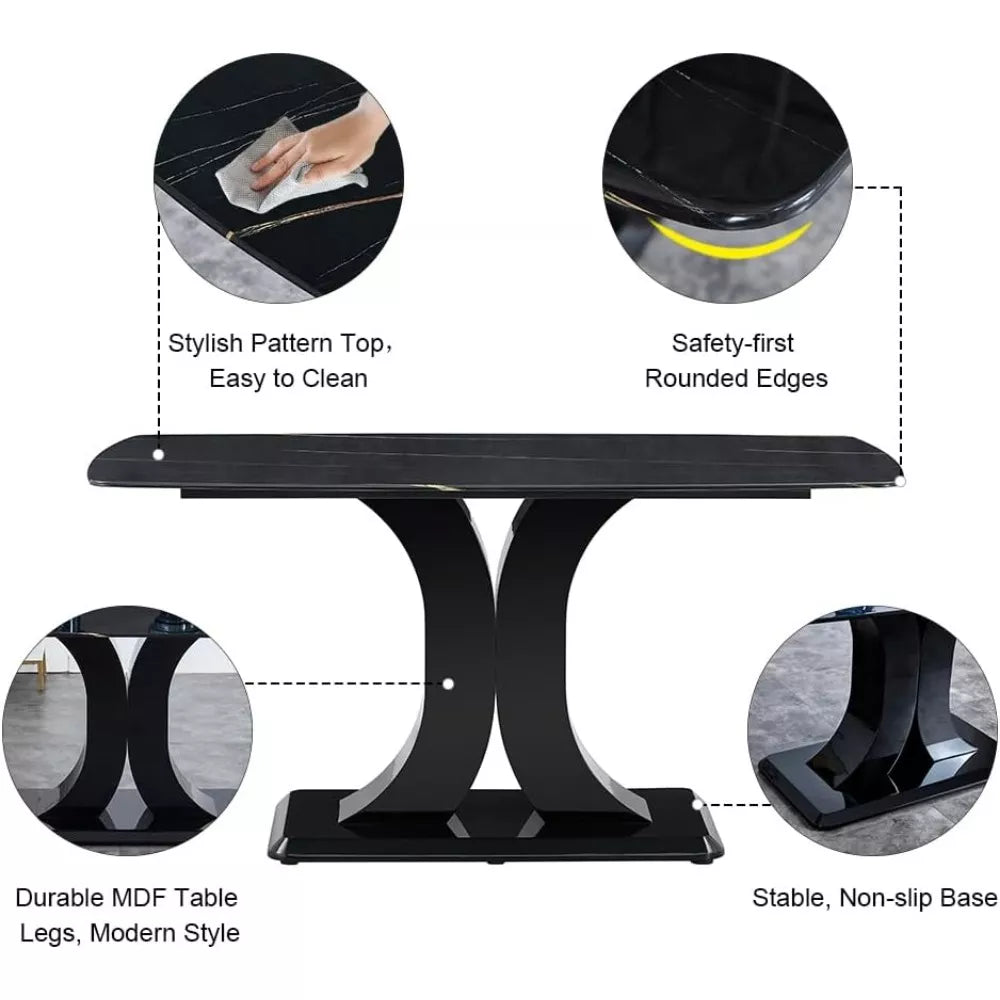 Modern Dining Table Set for 6 with Marble Top and Leather Chairs - DSARD