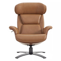 Genuine Leather Recliner Chair with Swivel Base, Ottoman & Adjustable Headrest - DSARD
