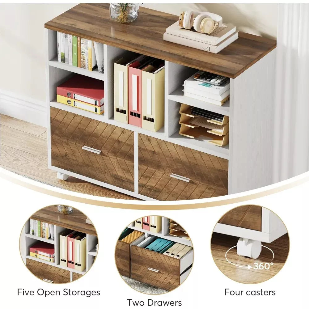 Modern L-Shaped Office Desk Set with Drawers and File Cabinet - DSARD
