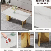 Modern 71” Dining Table Set for 8 with Marble Finish Glass Top & Gold Stainless Steel Base - DSARD