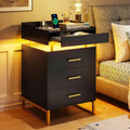 Set of 2 LED Premium Nightstands with 3 Drawers, Pull-Out Tray & Charging Station