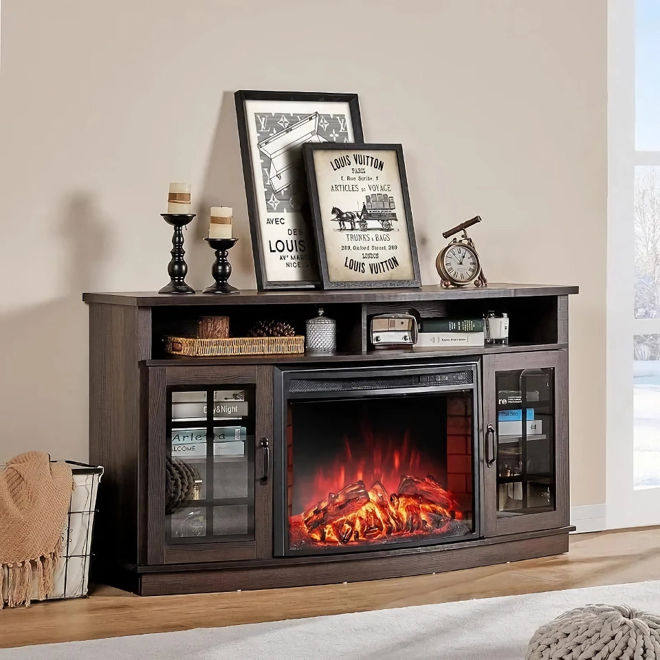 Curved TV Console with Electric Fireplace - DSARD