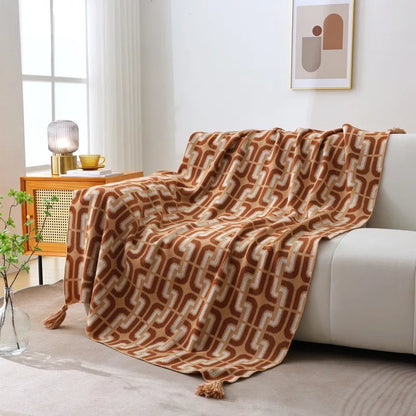 Orange Red Knitted Geometric Throw Blanket for Sofa & Bed – Modern Decorative, Soft & Warm