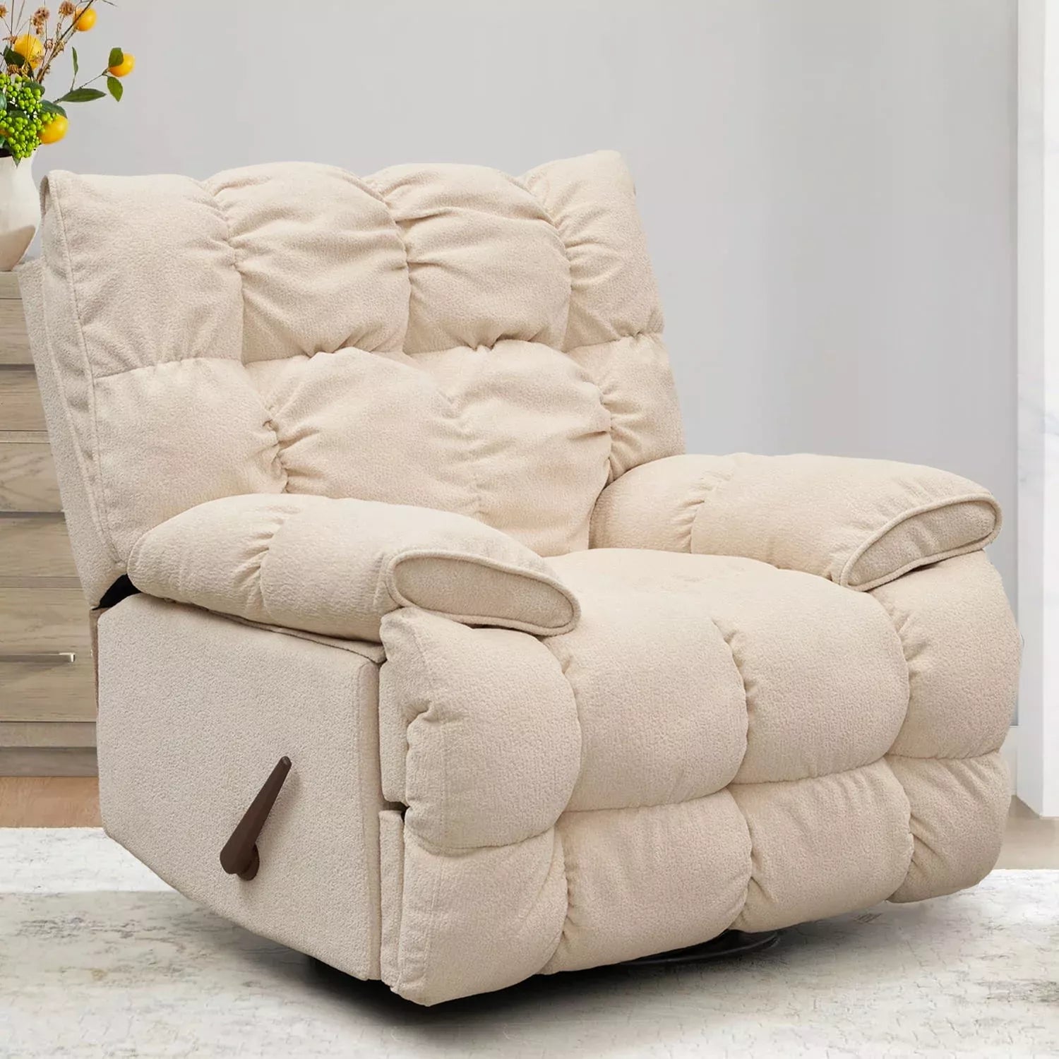 Oversized Manual Rocker Recliner Chair – Extra Wide Swivel Recliner with Soft Fabric - DSARD
