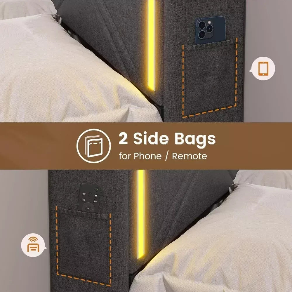 Queen Bed Frame with RGB LED Lights, USB Charging, and Storage Drawers - DSARD