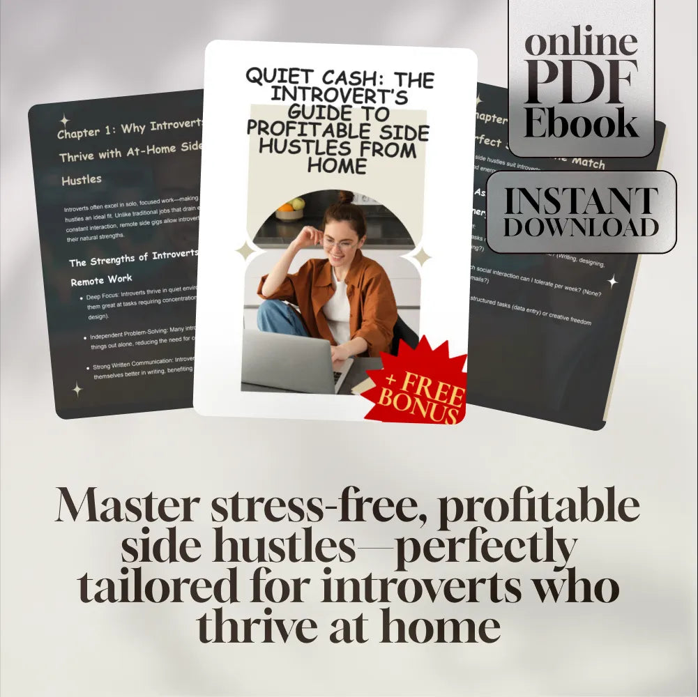 Quiet Cash: The Introvert’s Guide to Profitable Side Hustles from Home | Side Hustles for Introverts at Home eBook | Digital Download from DSARD