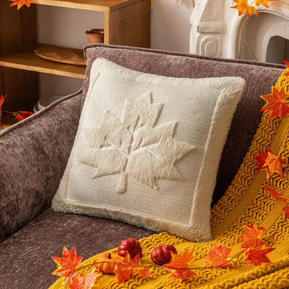 Plush Pumpkin Leaf Cushion Cover – Autumn Faux Fur Pillow Case 18×18 Inc