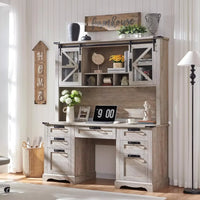 60″ Rustic Farmhouse Executive Desk with Hutch and Charging Station - DSARD - DSARD