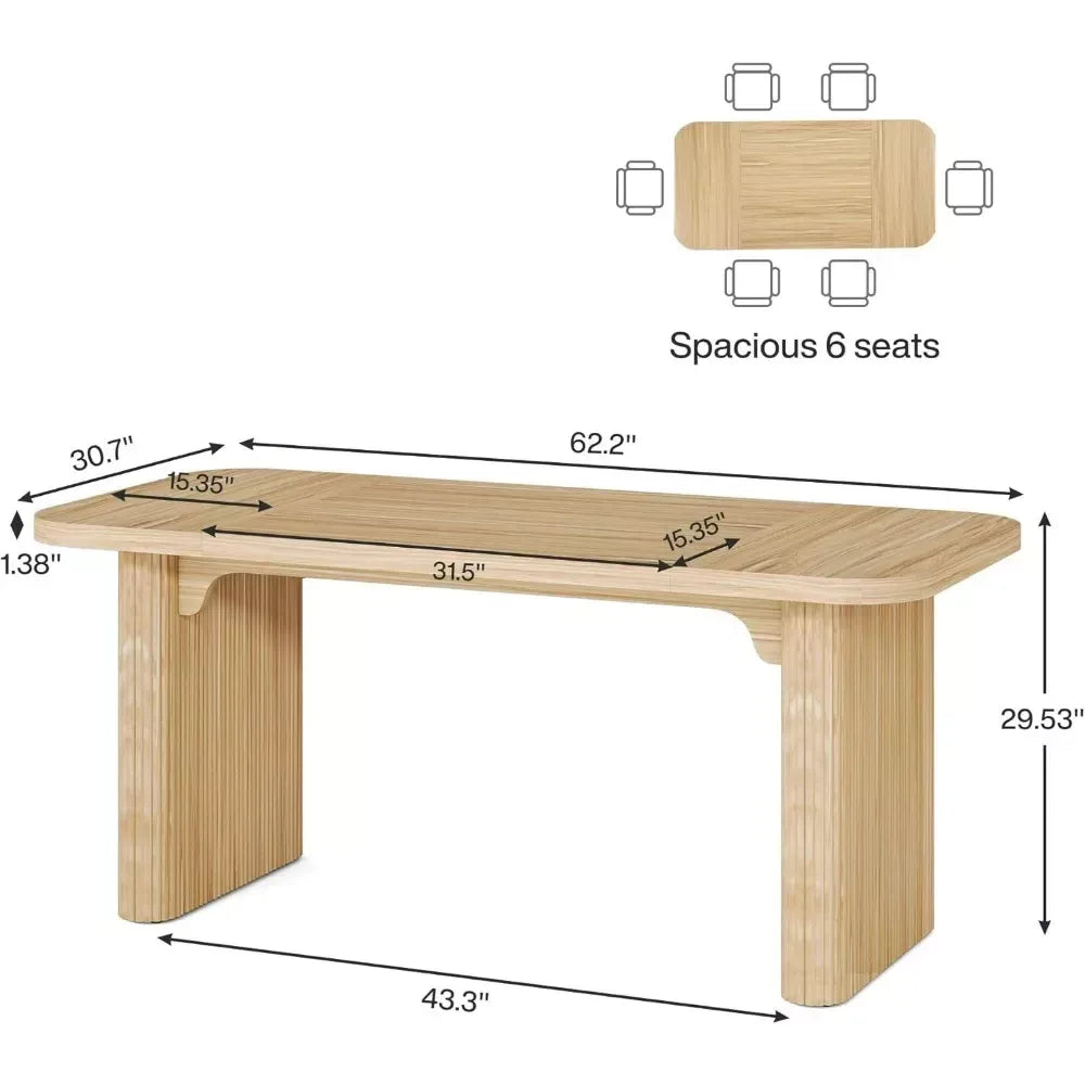 63-Inch Modern Wood Dining Table for 6 with Sturdy Double Pedestal Base - DSARD - DSARD