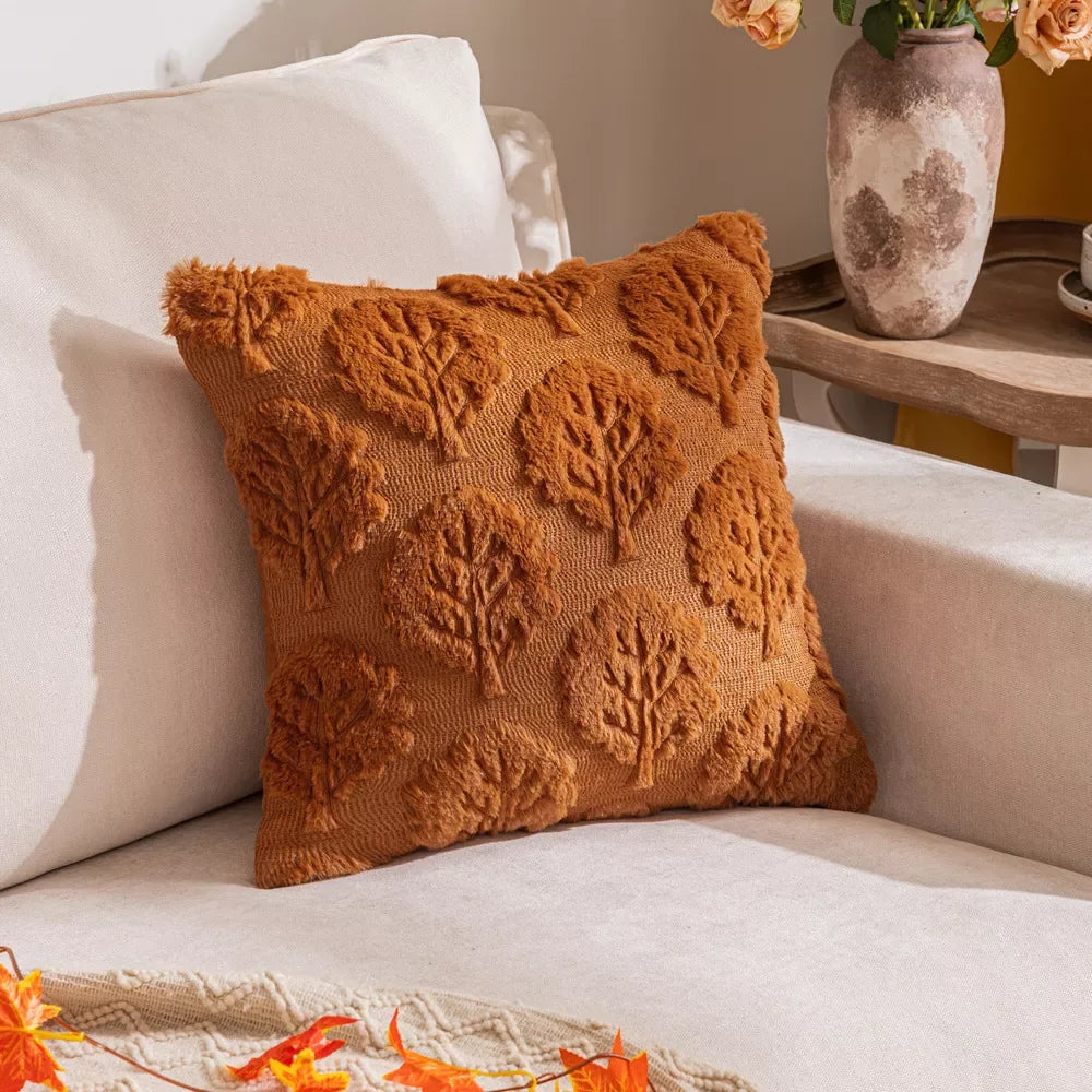 Fall Leaf & Squirrel Embroidered Plush Pillow Cover – Cozy Thanksgiving Décor - DSARD