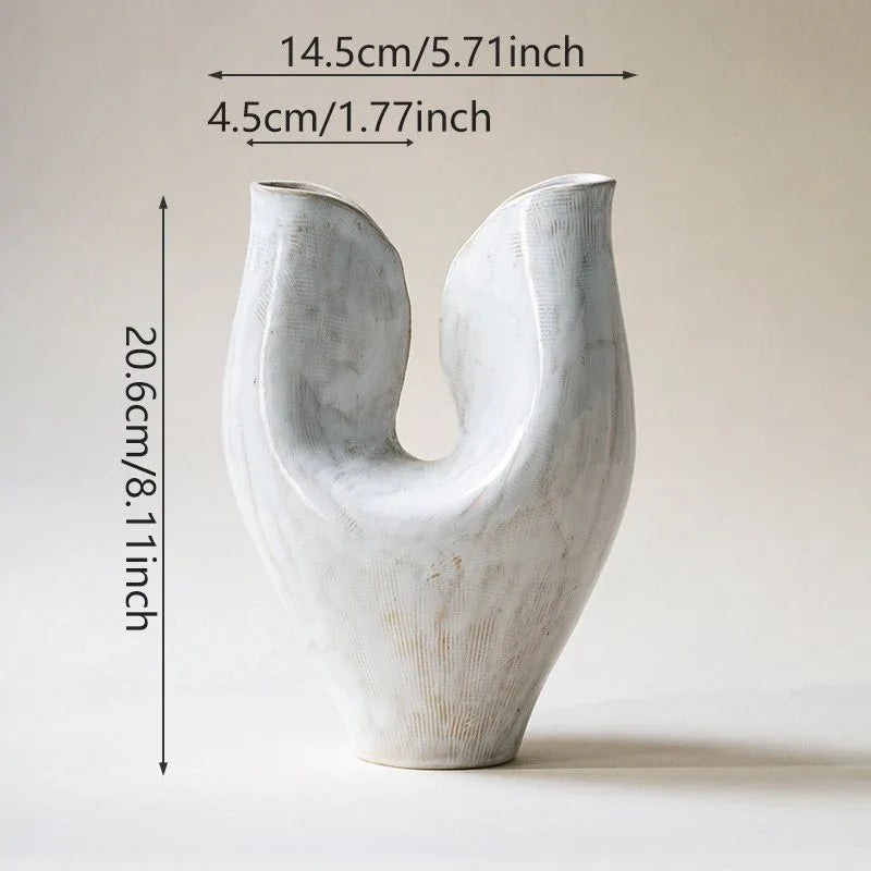 Double Mouth Ceramic Vase Nordic Retro Tabletop Decoration - DSARD