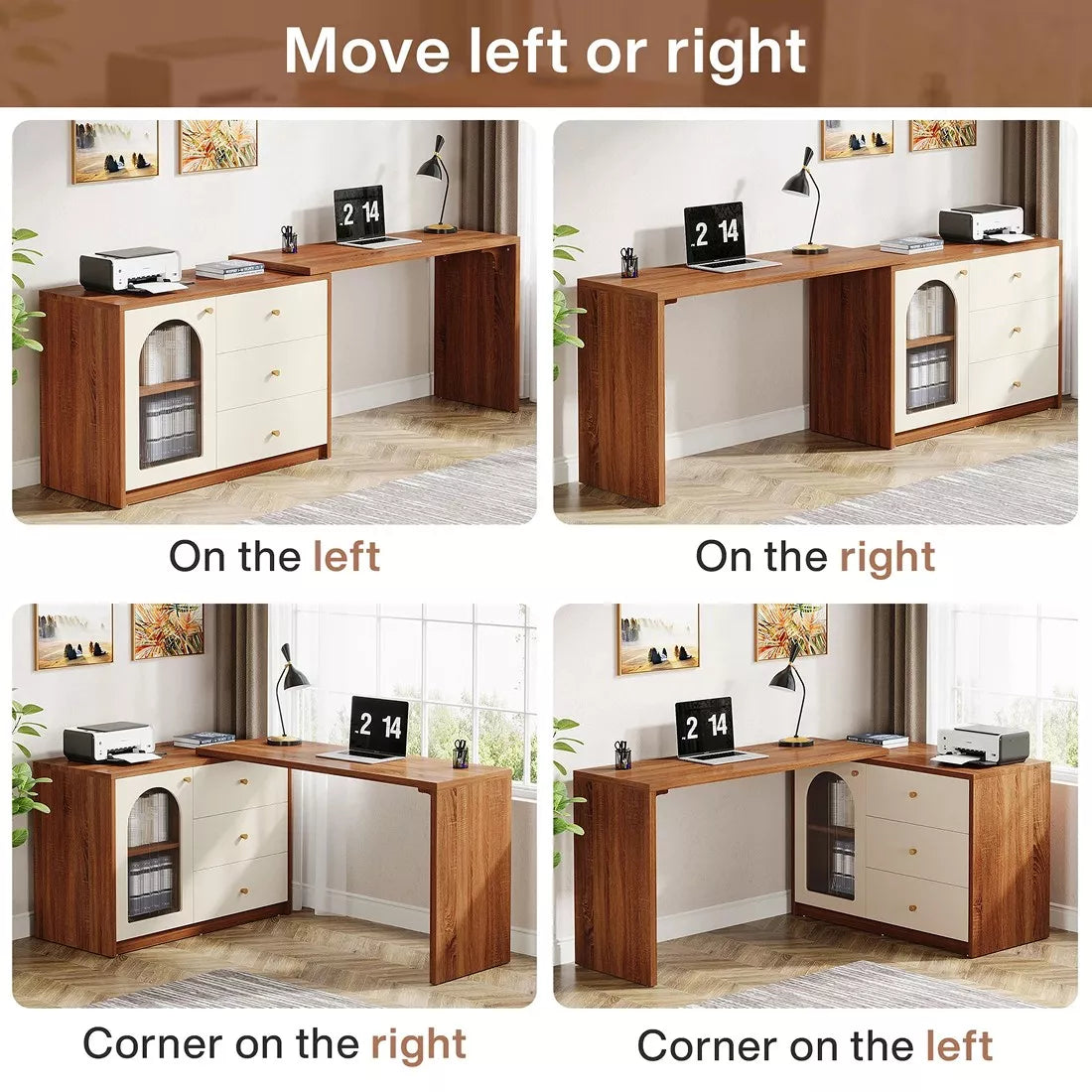 Modern L-Shaped Computer Desk with Reversible Storage and Drawers - DSARD