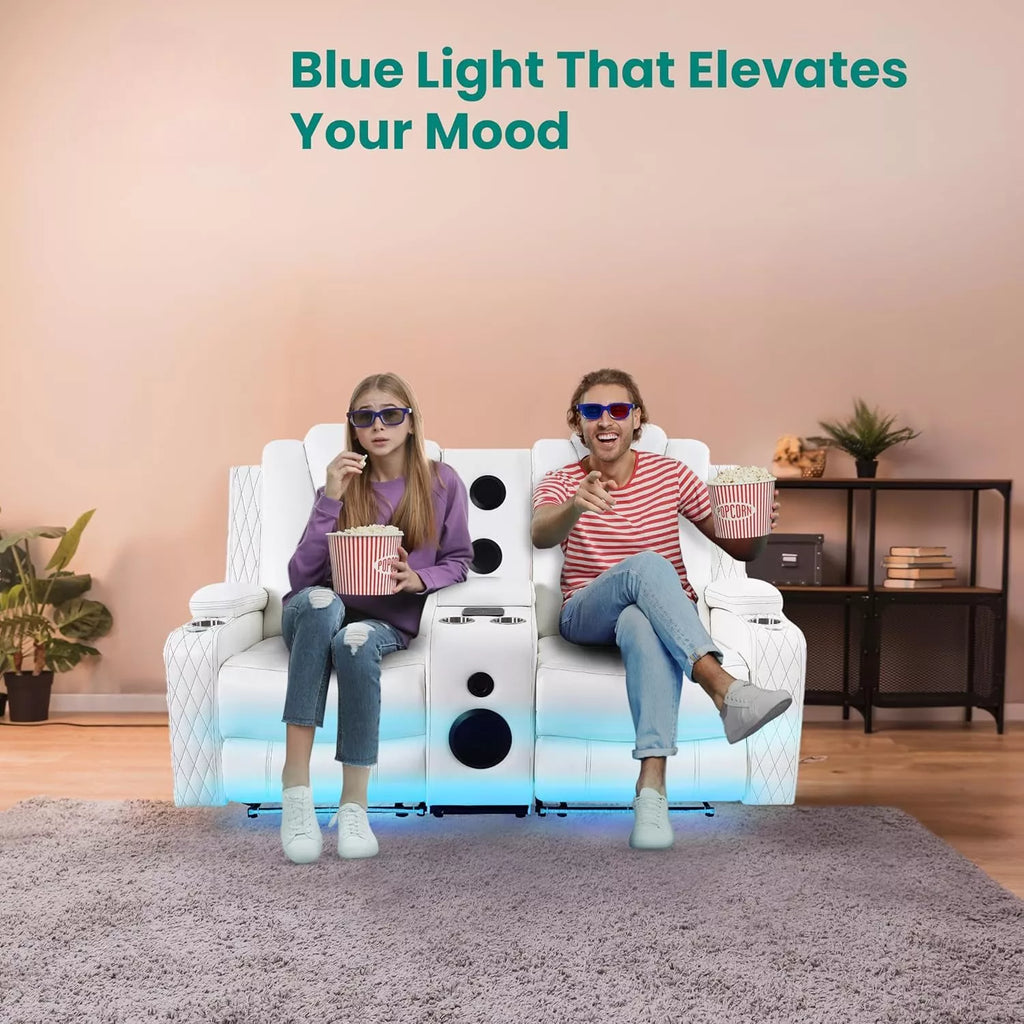 Modern Recliner Home Theater Sofa with Wireless Charging, USB, LED & Speakers - DSARD