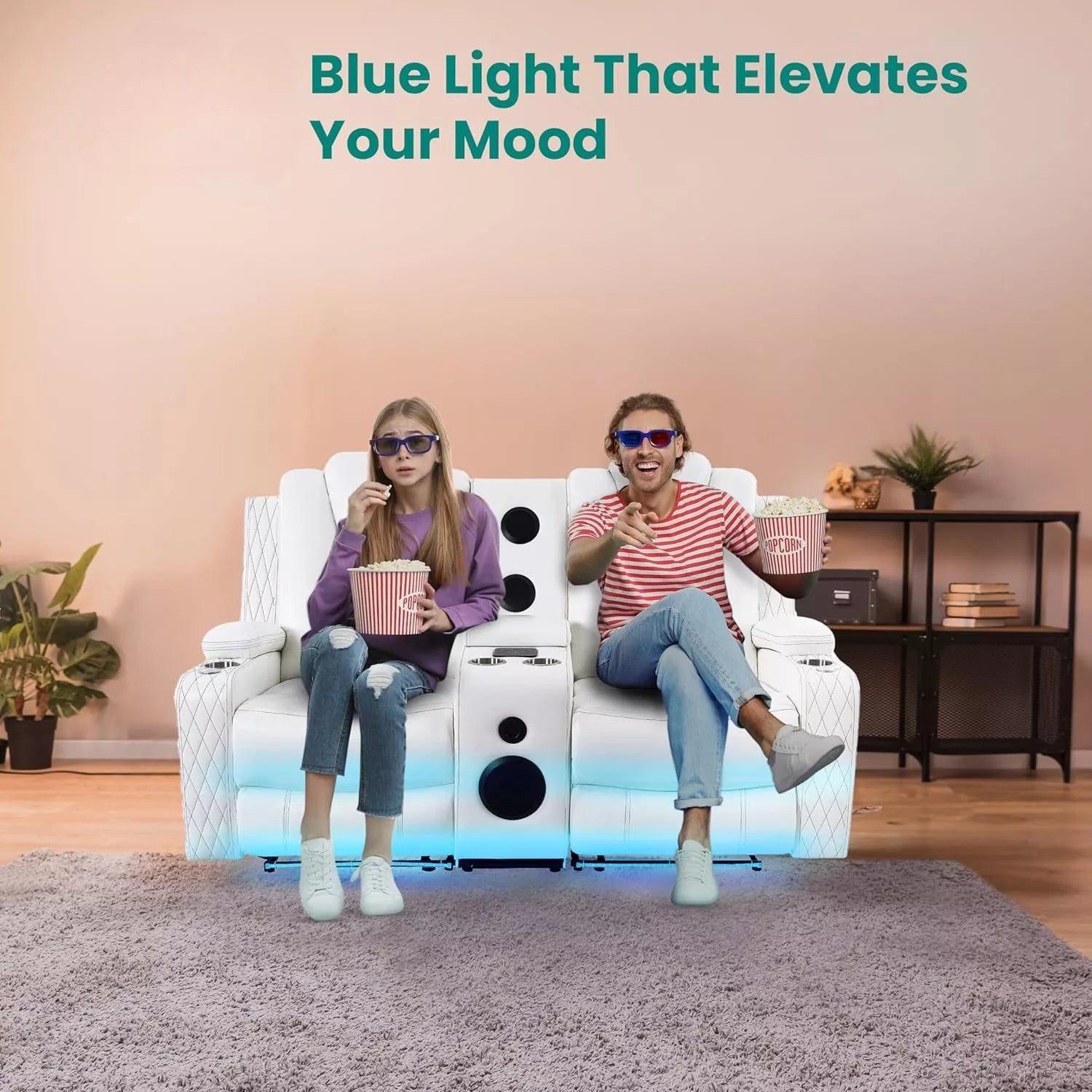Modern Recliner Home Theater Sofa with Wireless Charging, USB, LED & Speakers - DSARD