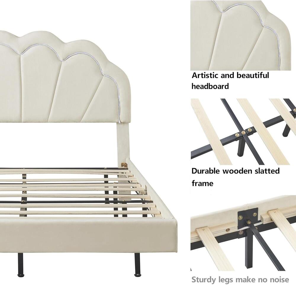 Luxurious Queen Size LED Upholstered Bed Frame - DSARD