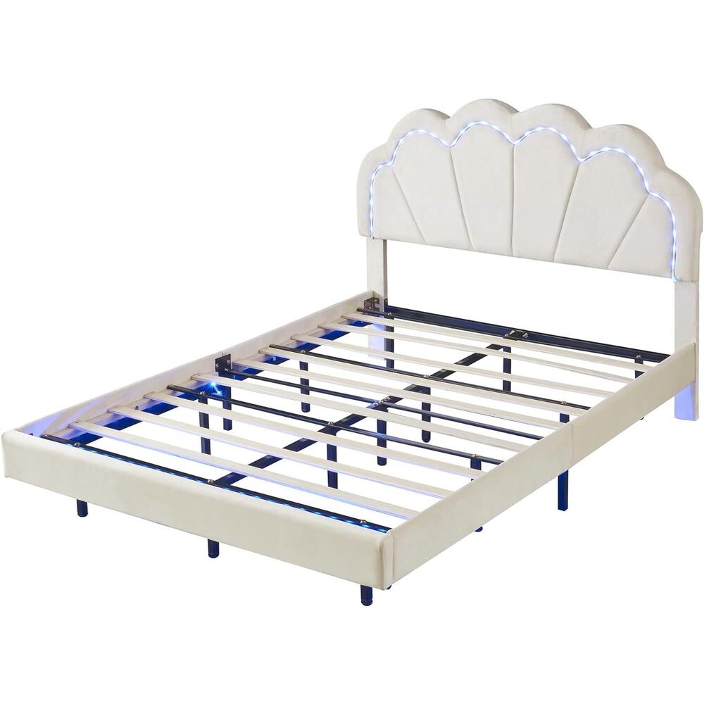 Luxurious Queen Size LED Upholstered Bed Frame - DSARD