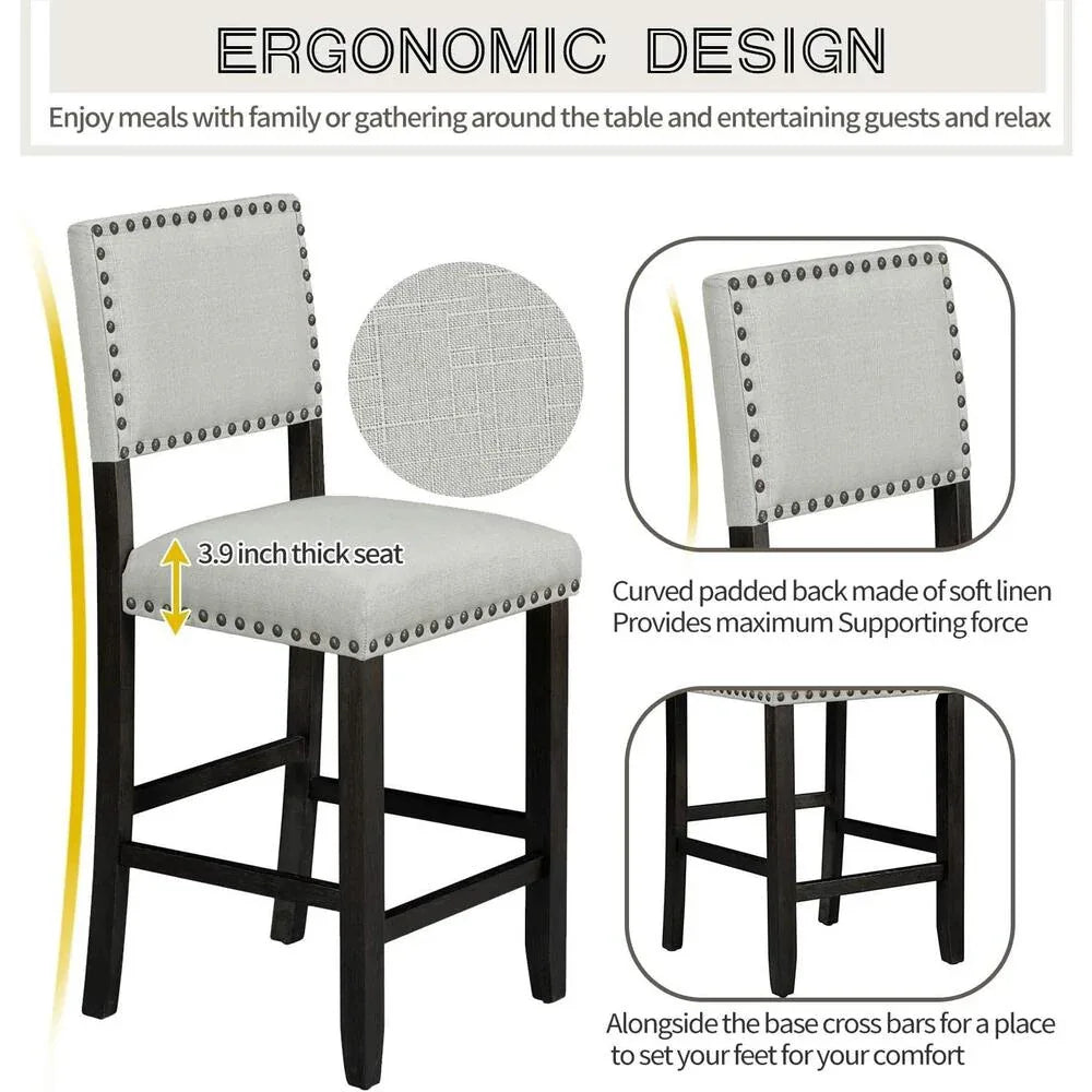 Elegant Espresso 5-Piece Counter Height Dining Set with Beige Chairs - DSARD - DSARD