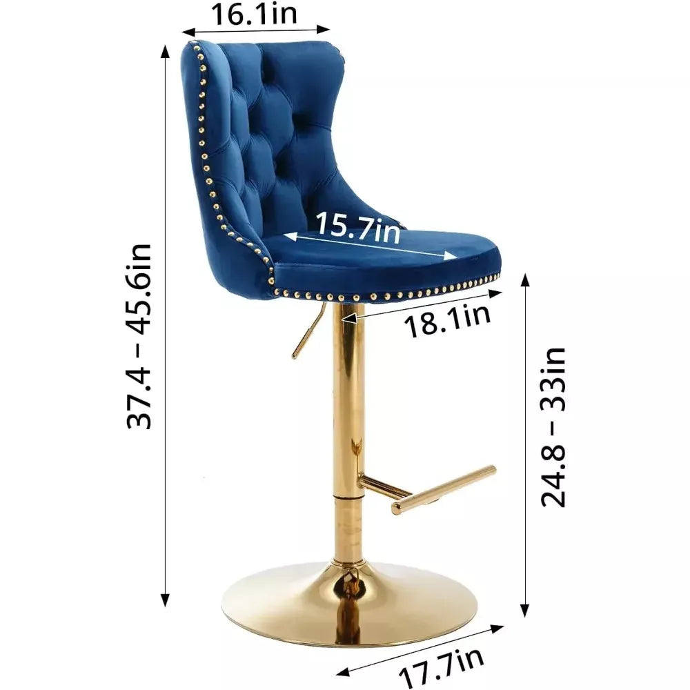 Velvet Adjustable Bar Stools Set of 4 with High Back and Nailhead Trim - DSARD
