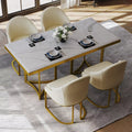 Luxury White Marble Dining Table for 6 with Gold Trestle Pedestal - DSARD