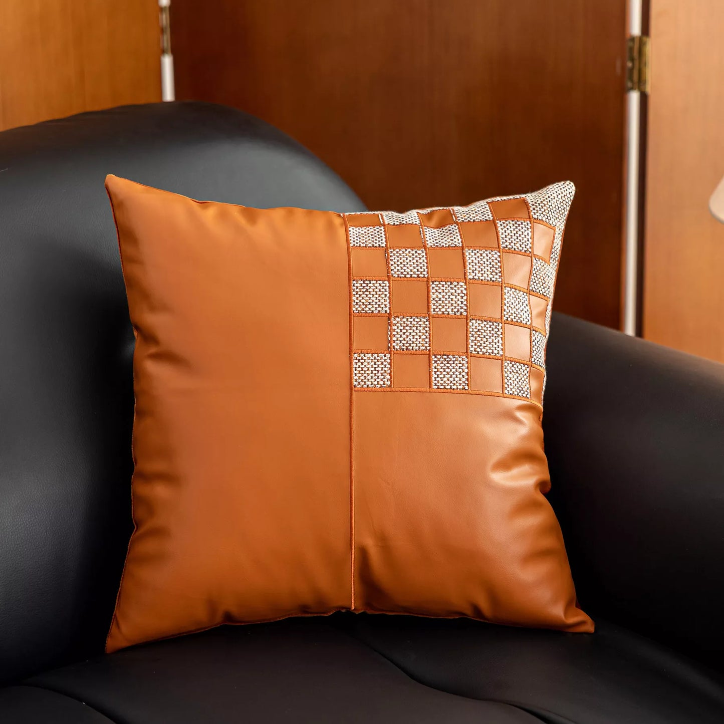 Luxury 18x18in Small Grid Throw Pillow Cover – French Stamped Decorative Cushion