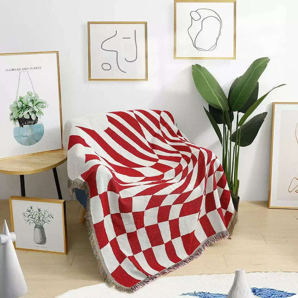Blue Checkerboard Woven Thread Blanket – Versatile Home & Outdoor Decor - DSARD