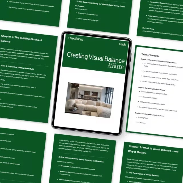 Creating Visual Balance at Home | Interior Design Guide, Home Decor eBook, Room-by-Room Styling Checklist, AI Interior Design Planner - DSARD