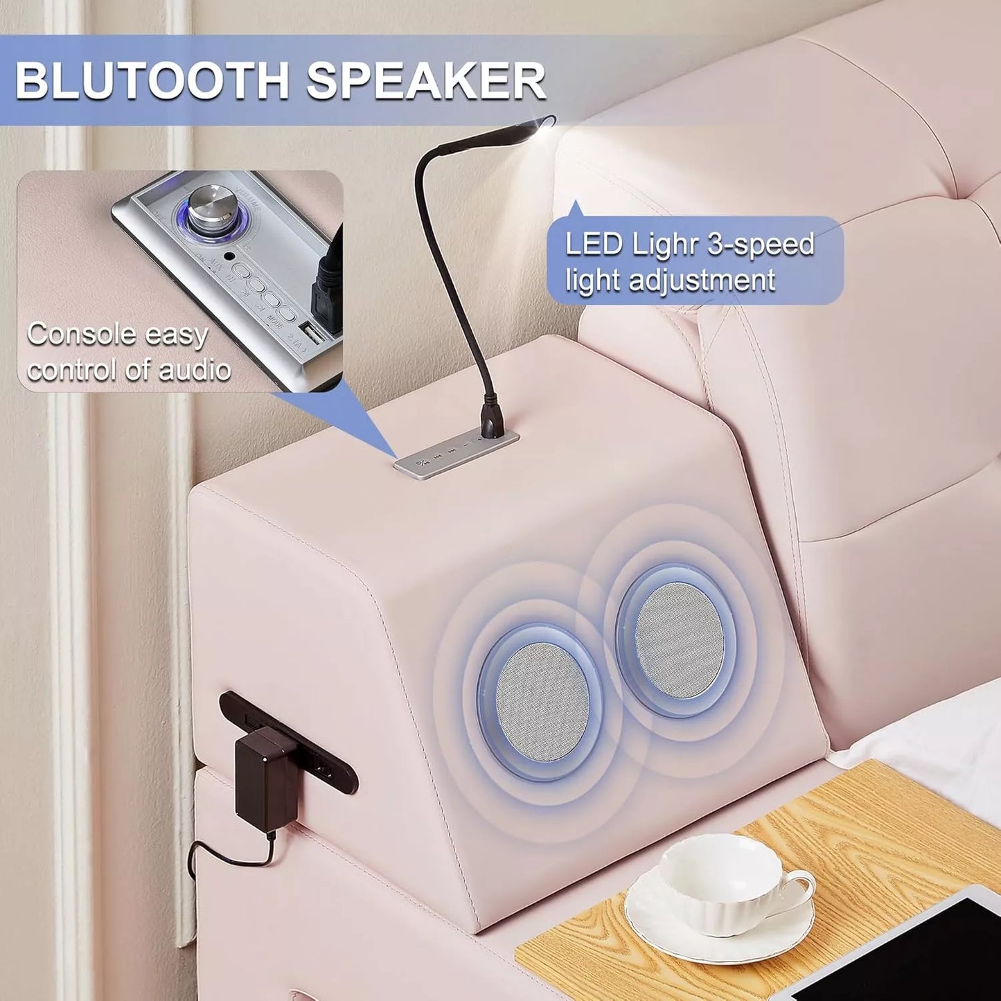 Luxury Smart King Bed Frame with Massage Recliner, USB, Storage & Speakers - DSARD