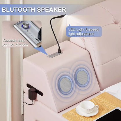 Luxury Smart King Bed Frame with Massage Recliner, USB, Storage & Speakers - DSARD