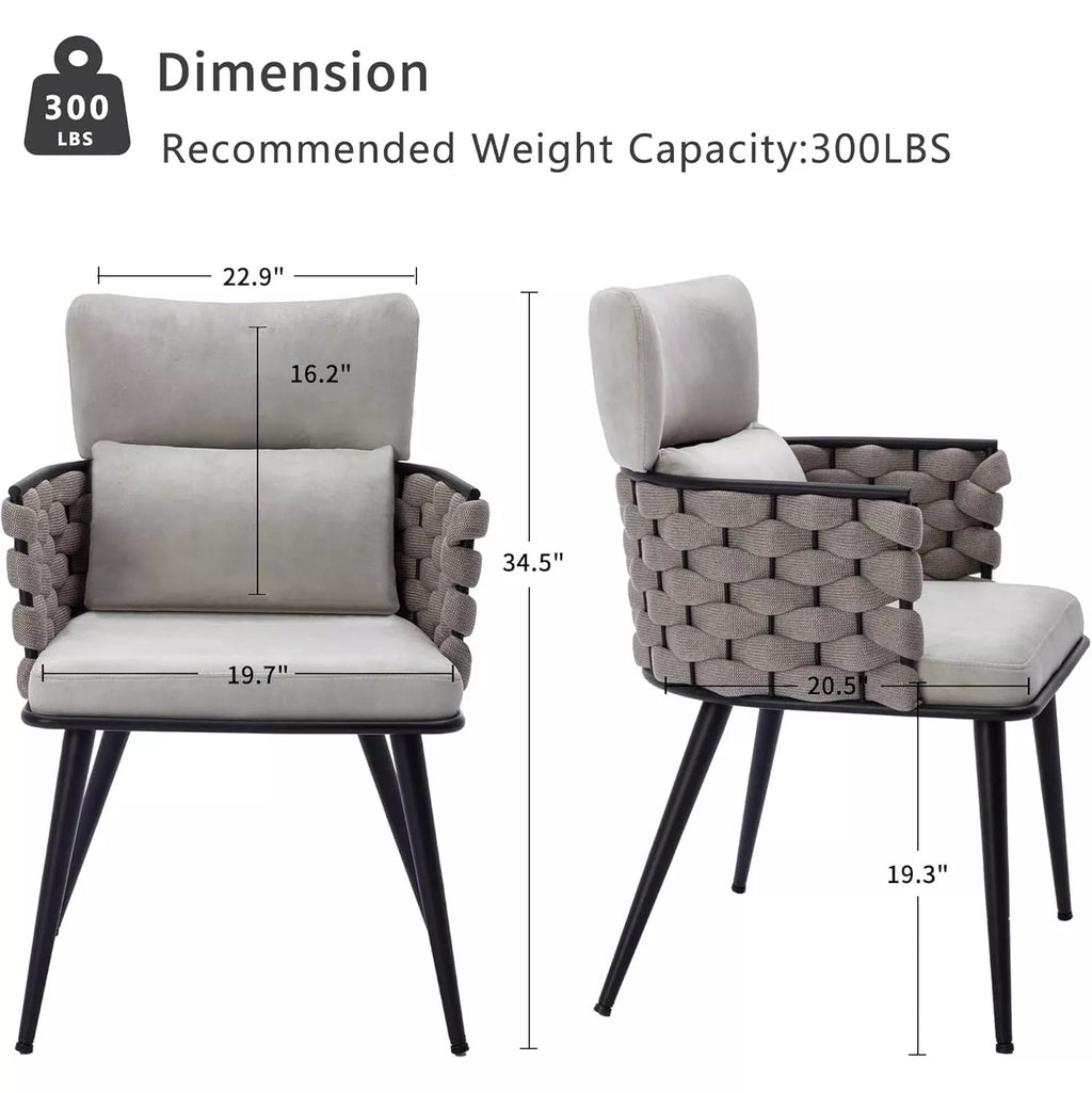 Mid-Century Velvet Woven Dining Chairs Set of 2 – Modern Upholstered Kitchen Seats - DSARD