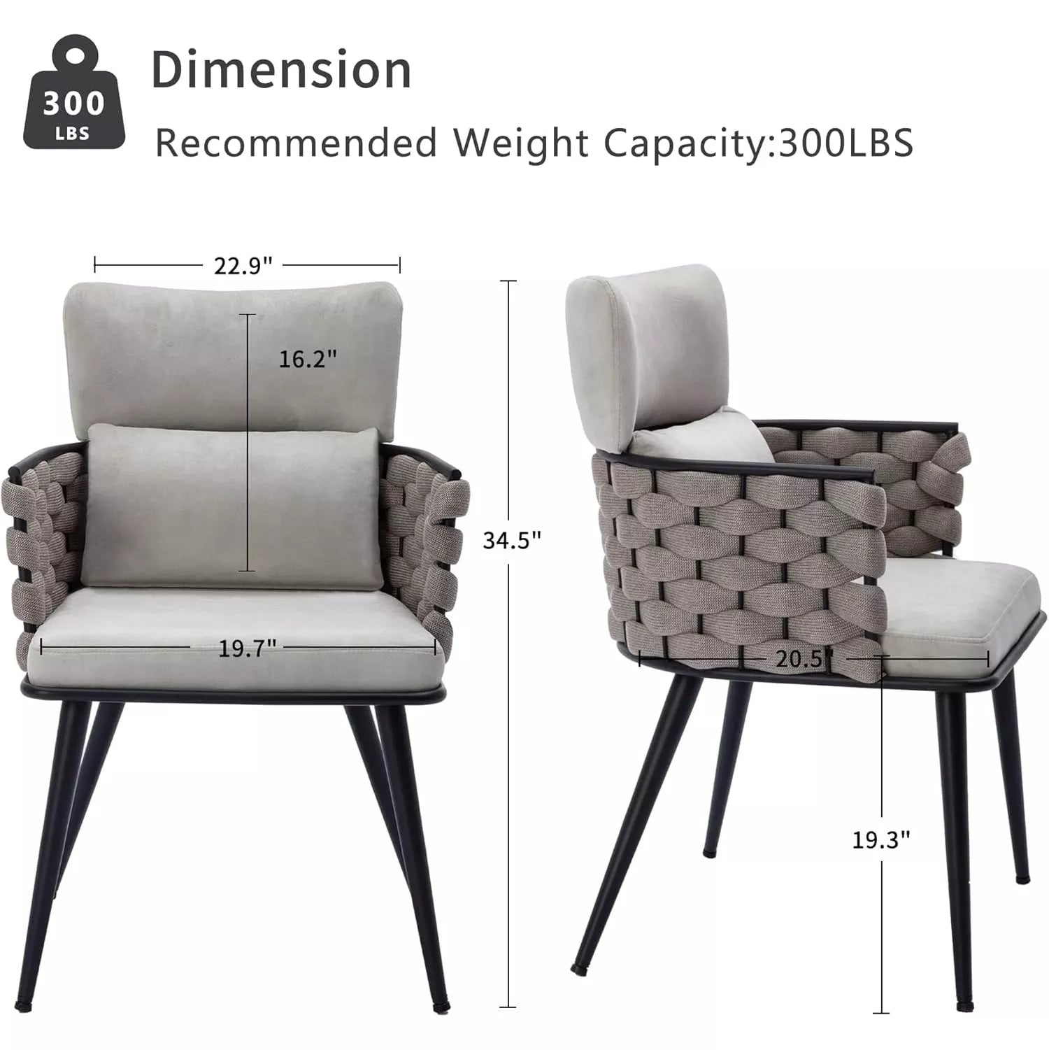 Mid-Century Velvet Woven Dining Chairs Set of 2 – Modern Upholstered Kitchen Seats - DSARD