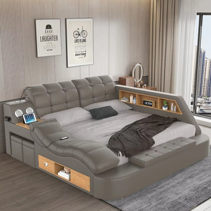 Luxury Smart King Bed with Massage Recliner, Bluetooth Speakers, Storage & USB Ports - DSARD