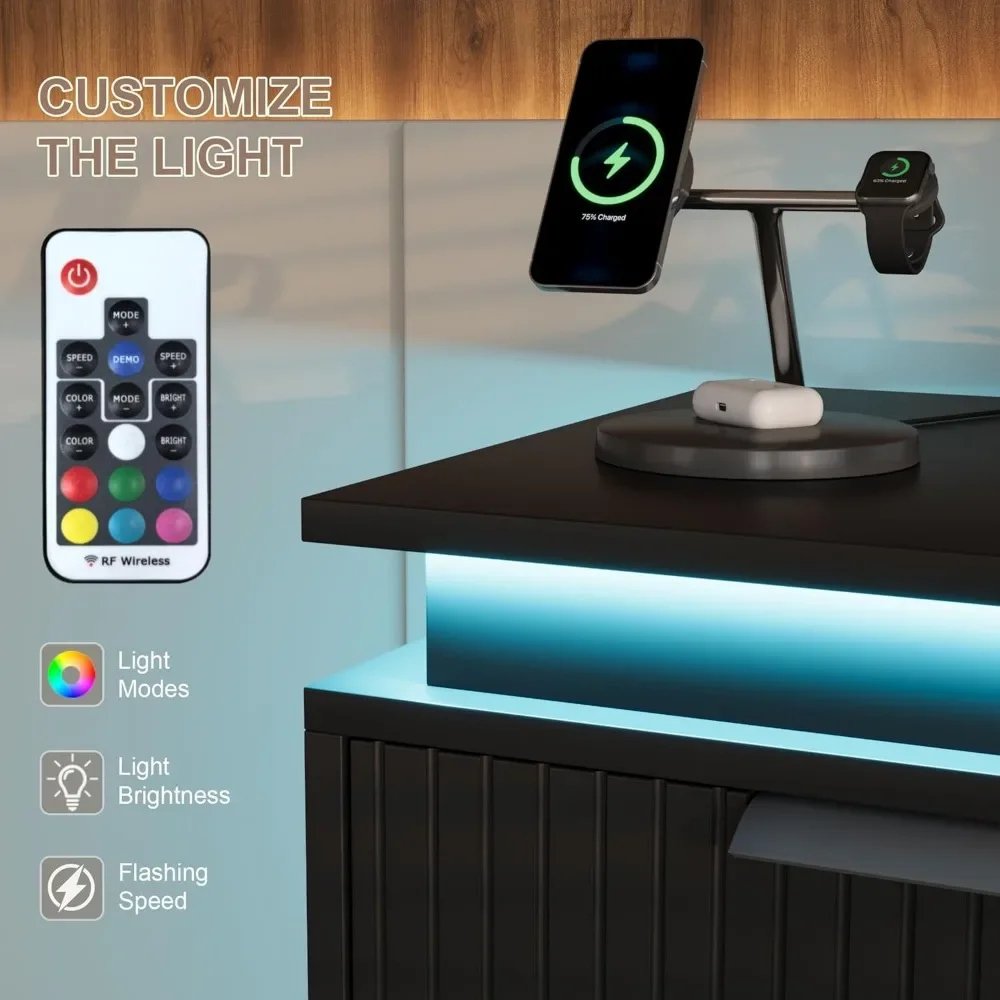 Modern Black LED Premium Nightstands with Drawers