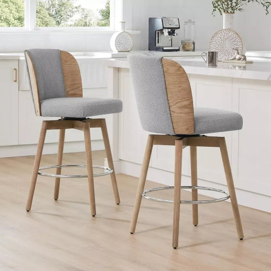 Counter Height Bar Stools Set of 2, 360° Swivel Upholstered with Back, Wood Legs - DSARD - DSARD