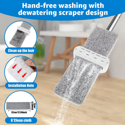 360° Rotating Flat Floor Mop with Self-Wringing Microfiber Pads