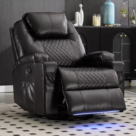 Power Swivel Rocker Recliner Chair with Heat, Massage, USB, LED & Cup Holders - DSARD